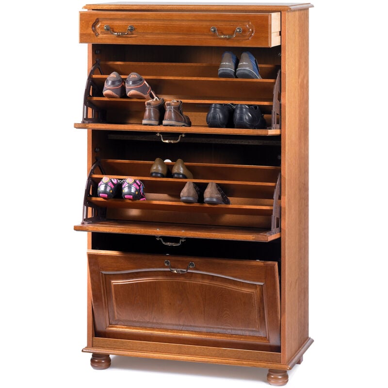 Meuble à chaussures 3 abattants et 1 tiroir en chêne - QUIMPER