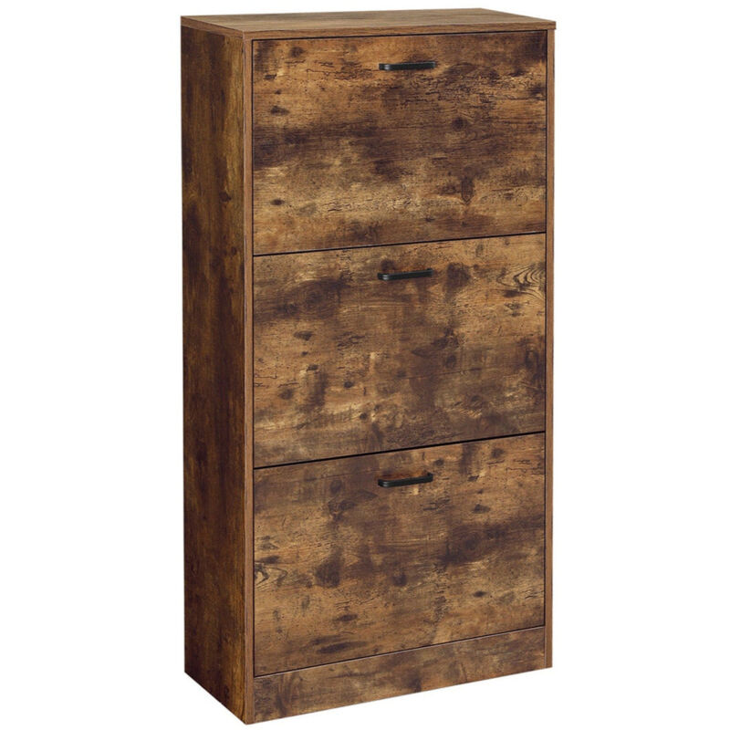 Meuble à chaussures à 3 abattants placard de rangement à 3 niveaux 3 compartiments pour petite entrée salon chambre 120 cm marron rustique