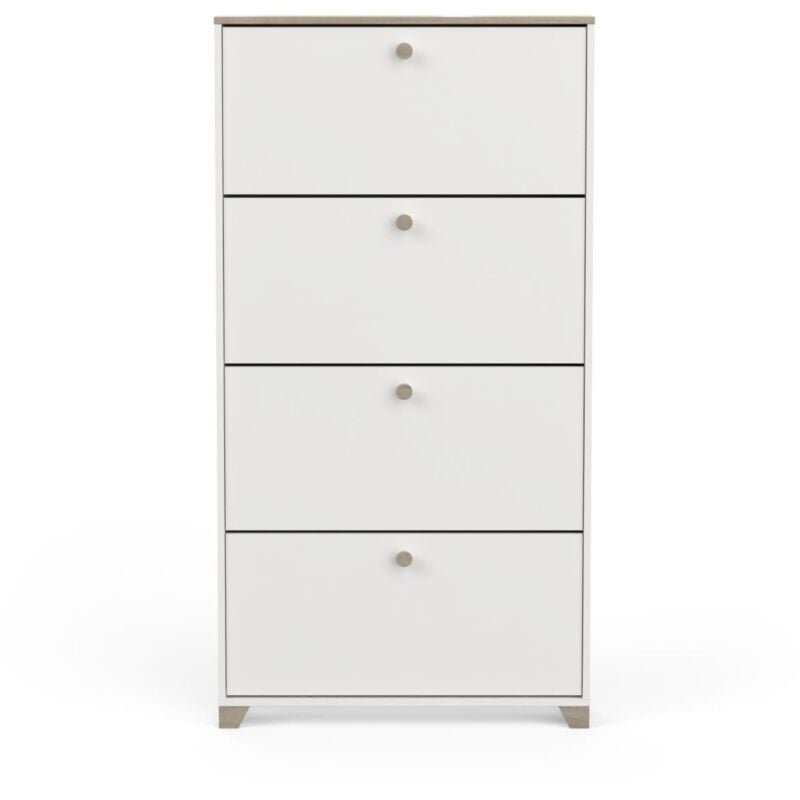 CALICOSY - Meuble à chaussures 4 abattants décor chêne kronberg et blanc - L80,8 cm