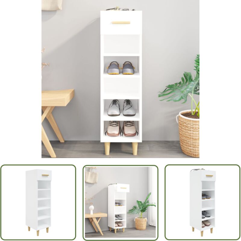 Maison Chic - Meuble à Chaussures Armoire à Chaussures Meuble d'entrée Blanc brillant 30x35x105 cm Bois ingénierie 55195
