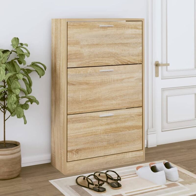 Meuble à Chaussures Armoire à Chaussures Meuble d'entrée Chêne sonoma 63x24x103cm Bois d'ingénierie 23731
