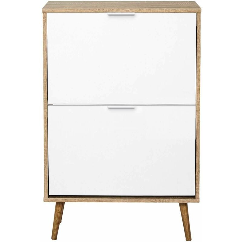 Toilinux - Meuble à chaussures avec 2 portes - Blanc et Bois