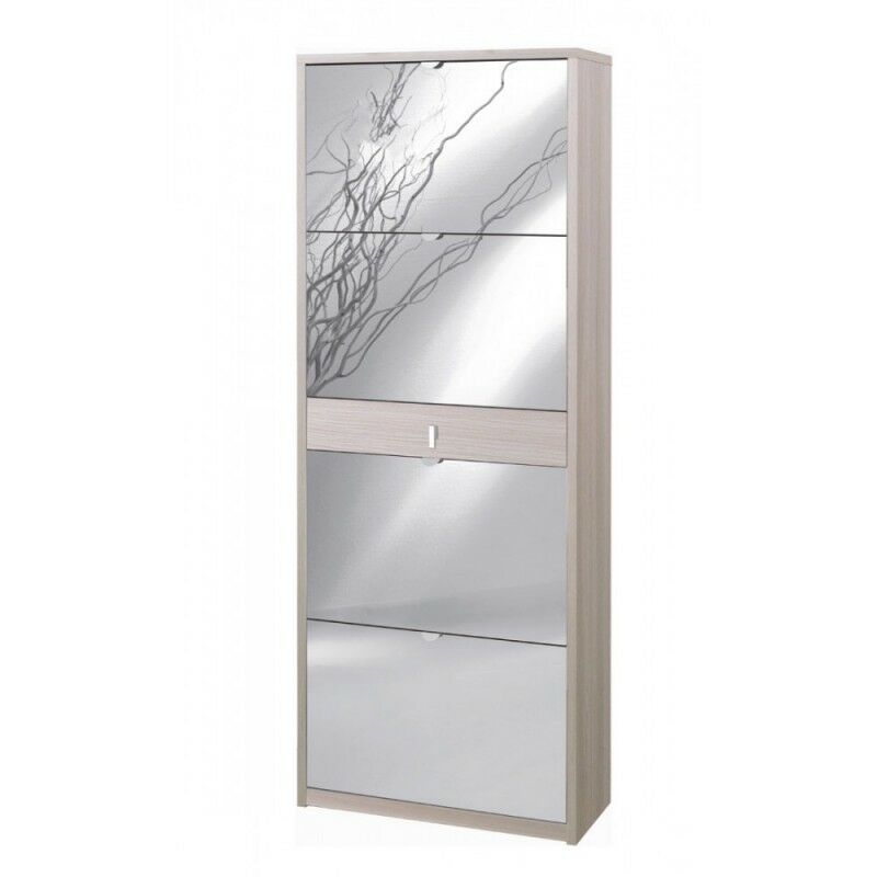 Sarmog - Meuble à chaussures avec quatre portes miroir et un tiroir Orme Clair 63x29x h164 cm