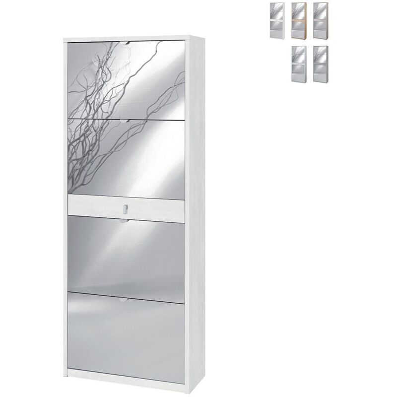 Sarmog - Meuble à chaussures avec quatre portes miroir et un tiroir en oxyde blanc 63x29x h164 cm Sarmog - Meuble à chaussures avec quatre portes miroir et un tiroir en oxyde blanc 63x29x h164 cm