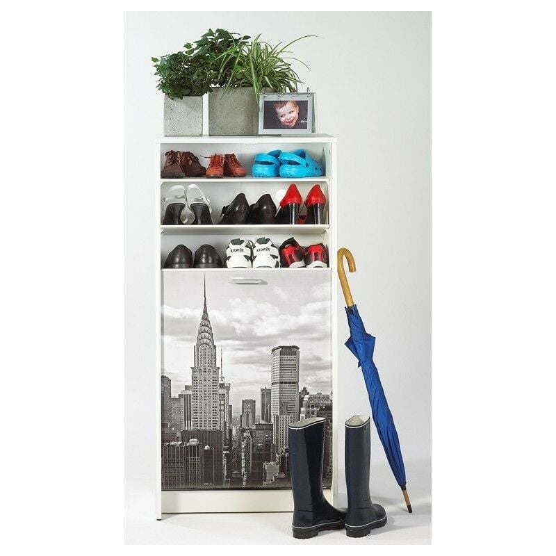 Beaux Meubles Pas Chers - Meuble à Chaussures Blanc 7 Tablettes 21 paires - Coloris: New York 500