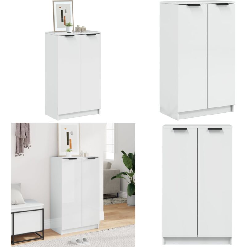Meuble chaussures Blanc brillant 59x35x100 cm Bois d'ingénierie - Armoire à Chaussures - Meuble Chaussure - Rangement Chaussures - Placard Chaussures