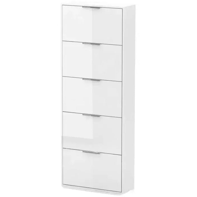 Meuble à chaussures 5 tiroirs 15 paires blanc laqué - SWAN