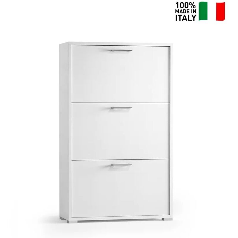 Tagère à chaussures avec trois portes pouvant accueillir jusqu'à neuf paires de chaussures blanc