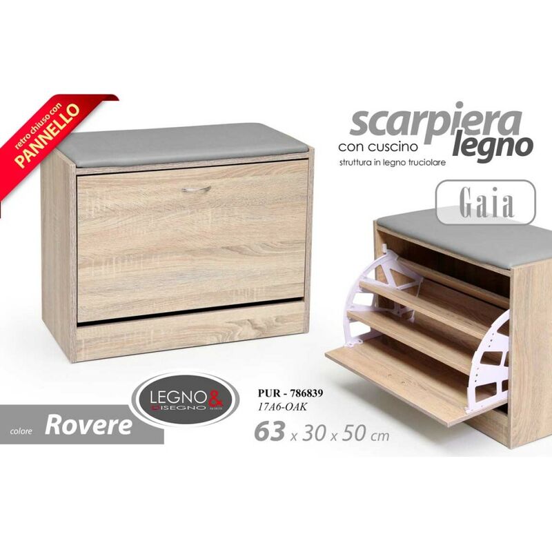 Webmarketpoint - Meuble à chaussures d'entrée en chêne à trois compartiments avec coussin d'assise