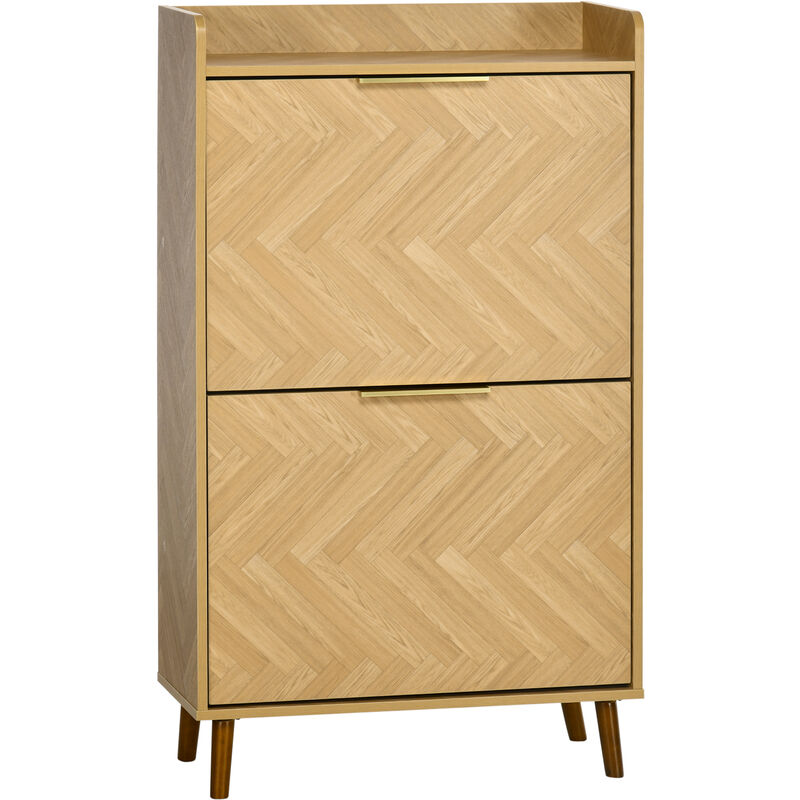 Homcom - Meuble à chaussures design scandinave 2 portes abattantes 3 étagères piètement effilé incliné bois hévéa panneaux aspect chêne clair chevrons