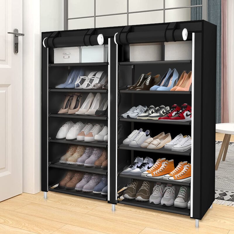 Yongqing - Armoire à Chaussures Etagères de Rangement Armoire en Tissus Rangement de Chaussures Étanche Étagères à Chaussures 7 Couches 2 colonnes