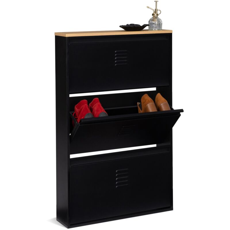 Meuble à chaussures 9 paires ester 3 portes métal noir design industriel