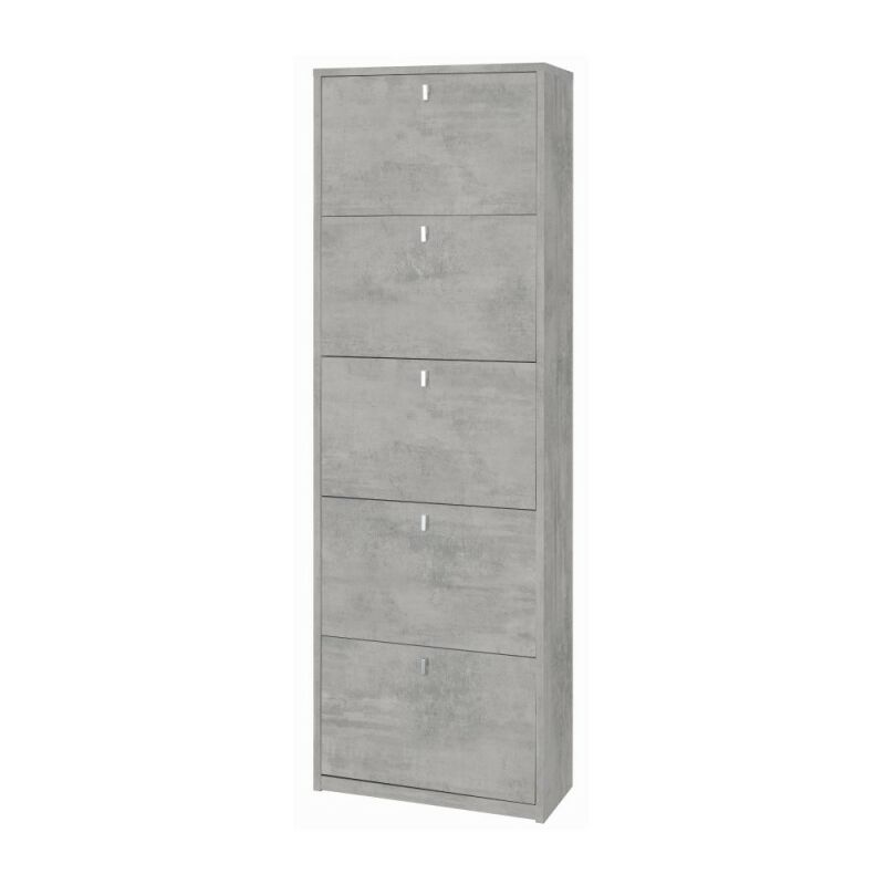 Meuble à chaussures mince et peu encombrant avec cinq portes Beton Cemento 63x29x h190 cm