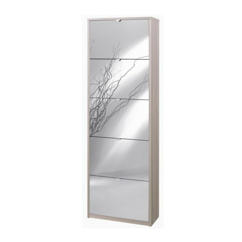 Armoire à chaussures mince peu encombrante avec cinq portes en miroir Orme clair 63x29x h190 cm