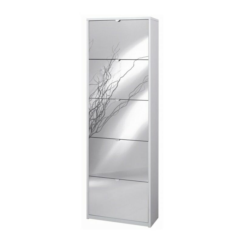 Sarmog - Armoire à chaussures slim peu encombrante avec cinq portes miroir blanc frêne 63x29x h190 cm