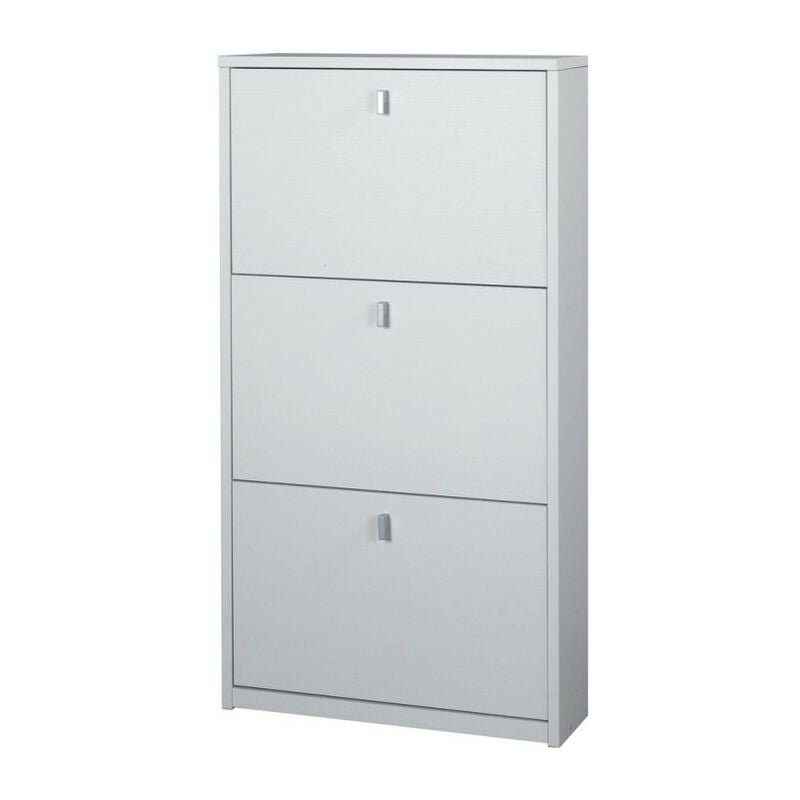 Sarmog - Meuble à chaussures mince peu encombrant avec trois portes Ash White 63x18x h117 cm