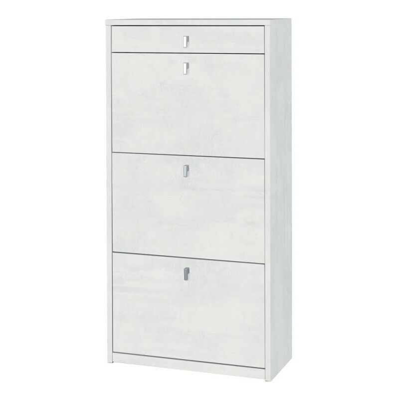Meuble à chaussures mince et peu encombrant avec trois portes, un tiroir, Blanc oxyde 63x29x h127 cm