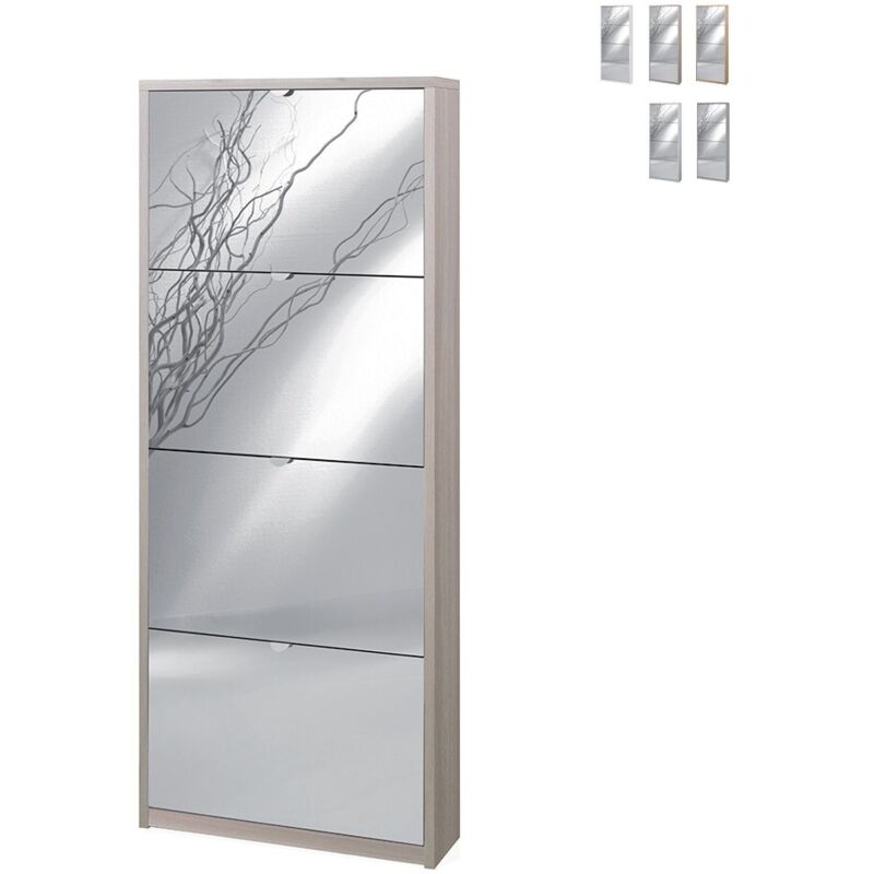 Sarmog - Armoire à chaussures mince peu encombrante avec quatre portes en miroir Orme clair 63x18x h154 cm Sarmog - Armoire à chaussures mince peu encombrante avec quatre portes en miroir Orme clair 63x18x h154 cm