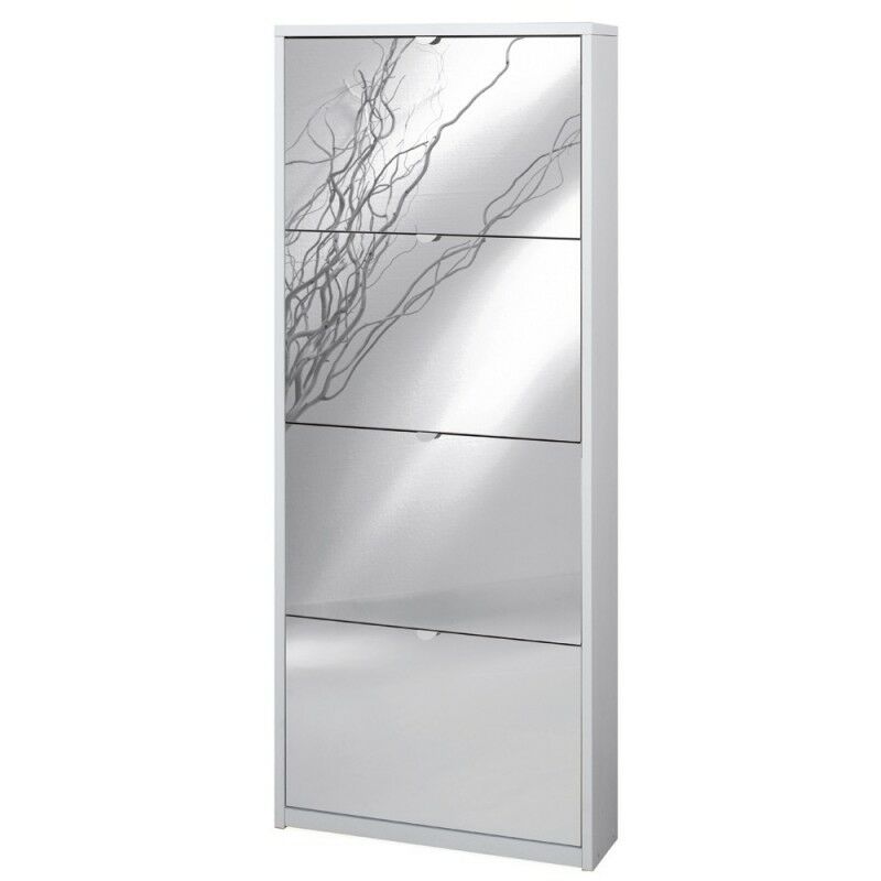 Sarmog - Armoire à chaussures slim peu encombrante avec quatre portes miroir blanc frêne 63x18x h154 cm