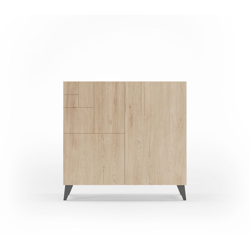 Meuble à chaussures, collection BERGEN, en mélamine chêne clair et pieds cérusés couleur graphite.