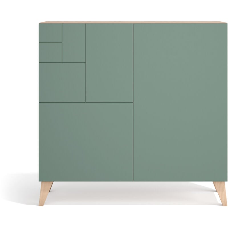 Herdasa - Meuble à chaussures, collection bergen, en mélamine chêne clair et portes verts.