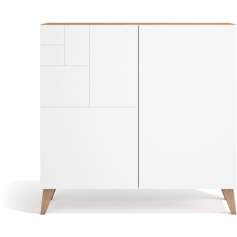 Herdasa - Meuble à chaussures, collection bergen, en mélamine chêne clair et portes blancs.