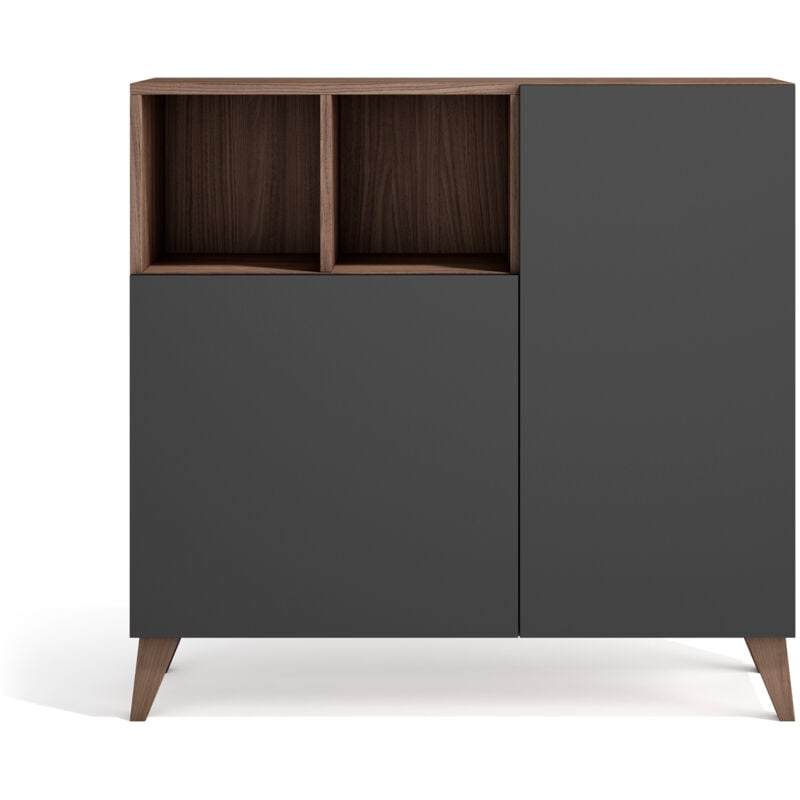 Herdasa - Meuble à chaussures modèle oslo, noyer avec portes graphites.