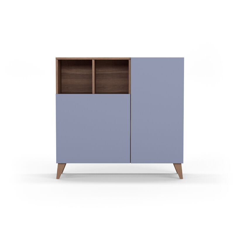 Meuble à chaussures modèle OSLO, noyer avec portes bleus.