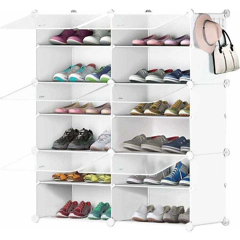 Ersandy - Meuble Chaussures, Rangement Chaussures Jusqu'à 24 Paires, 2 x 6 éTagèRes Armoire De Meuble Chaussure Blanc, Meuble à Chaussure éTanche à