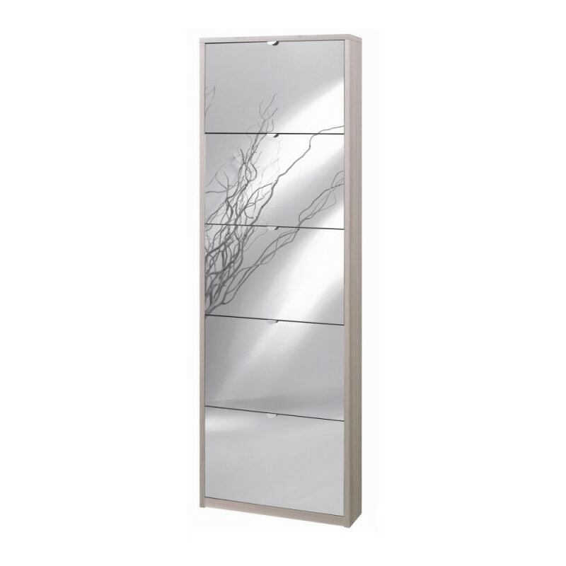 Sarmog - Meuble à chaussures mince avec cinq portes en miroir Orme clair 63x18x h190 cm