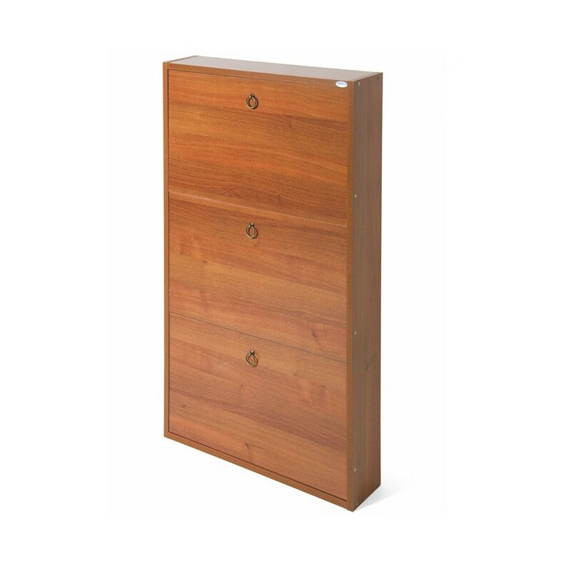 Meuble à chaussures mince en noyer antique en bois mélaminé 3 abattants 108x65x15 cm