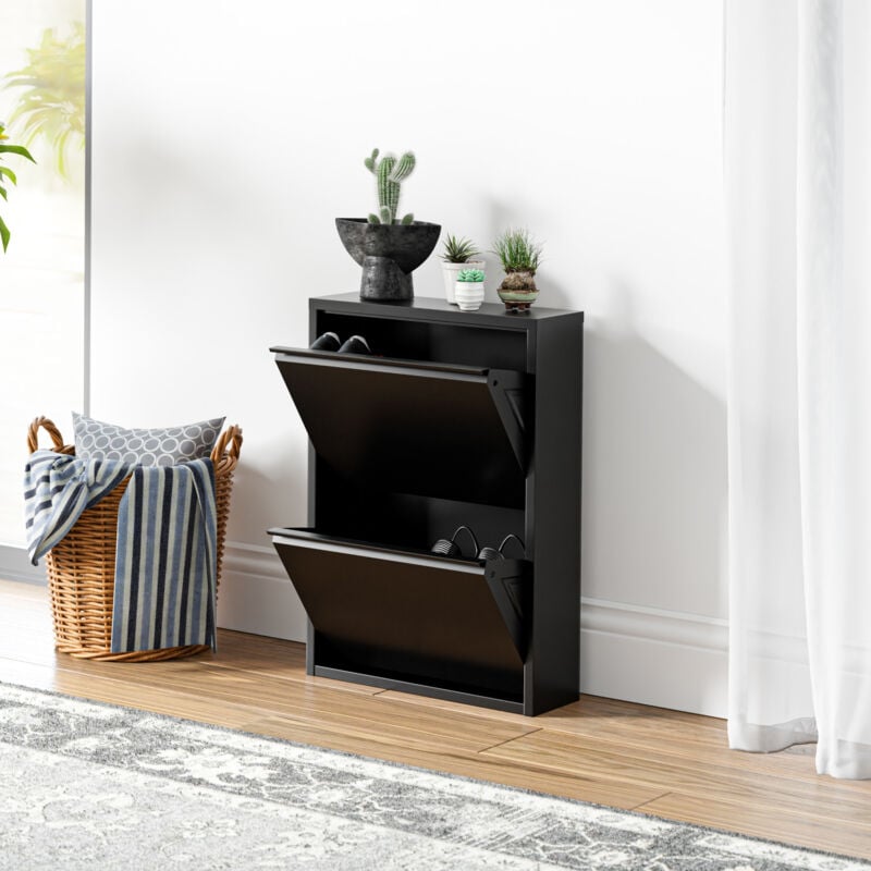 [en.casa] - Meuble à chaussures Sokndal à 2 tiroirs inclinables noir