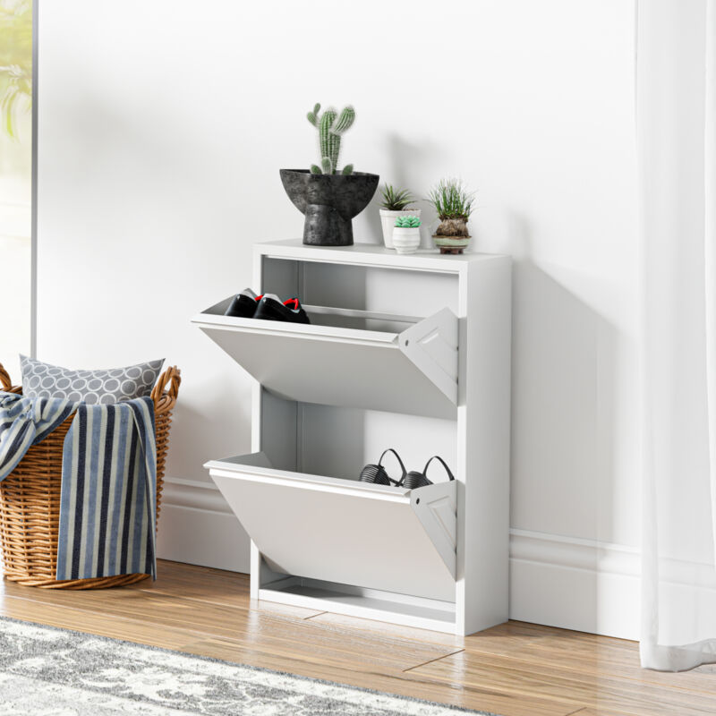 [en.casa] - Meuble à chaussures Sokndal à 2 tiroirs inclinables blanc