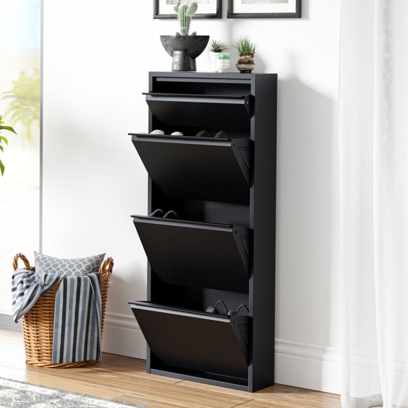 [en.casa] - Meuble à chaussures Sokndal à 4 tiroirs inclinables noir