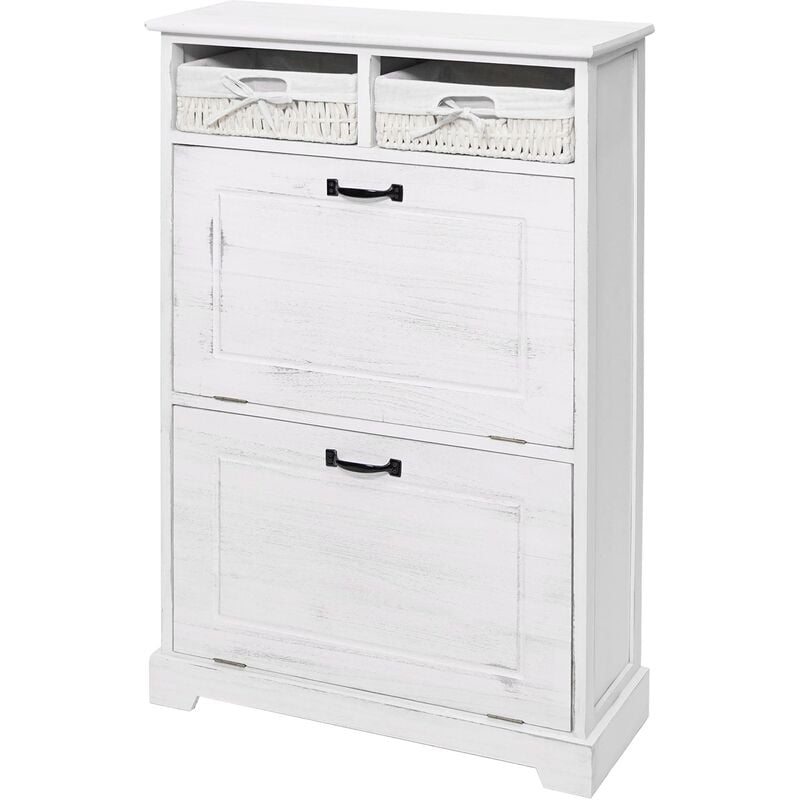Meuble à chaussures étagère à chaussures avec paniers de rangement en bois massif aspect vintage 100x60x24cm blanc 040002449