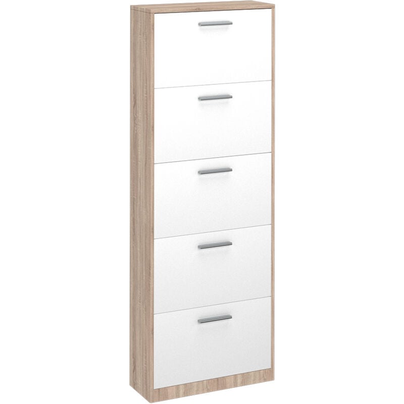 Vicco - Meuble à chaussure Gizmo, Blanc/Sonoma, 59x169.5cm