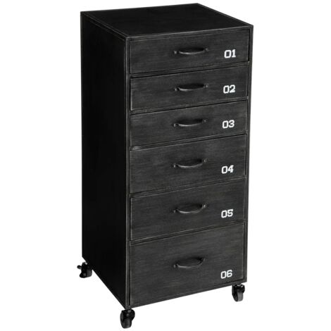 Chiffonnier 5 Tiroirs Detroit Avec Miroir - 40x40x125cm - Style Industriel Bois Et Noir - IDMarket