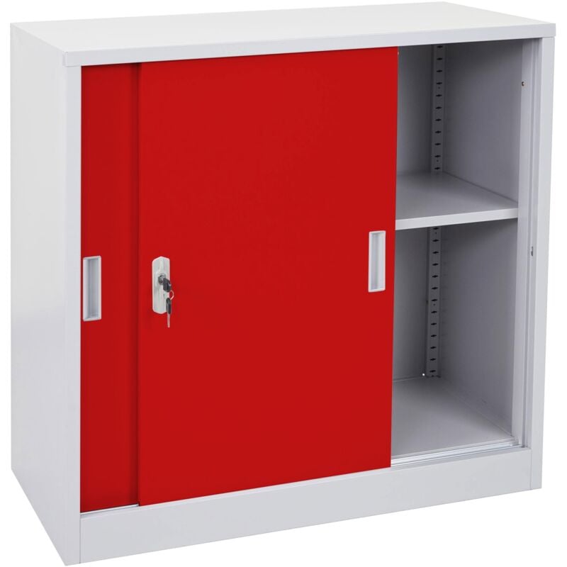 Armoire à dossiers Boston HHG-588, armoire en acier, avec portes coulissantes 90x90x45cm, rouge