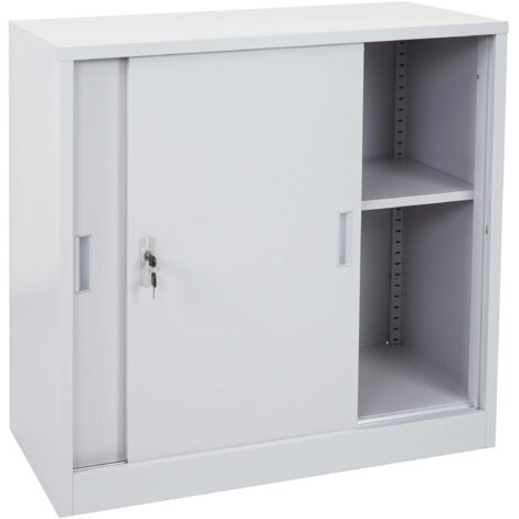 Meuble-classeur Boston HHG-588, placard en métal avec portes coulissantes, 90x90x45cm, gris