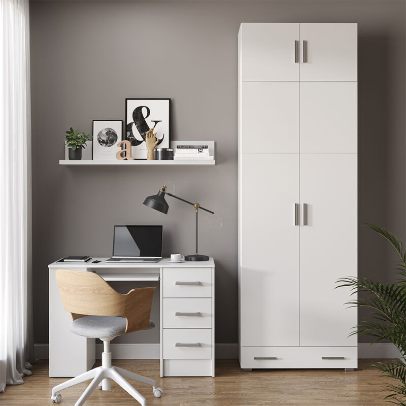 Vicco - tagère à dossiers Frank, Blanc, 80 x 182.4 cm avec rehausse d'armoire et tiroir