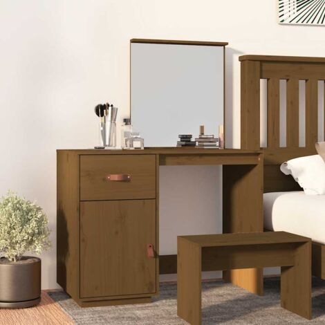 Meuble Coiffeuse  Table de maquillage  Coiffeuse Maquillage Marron miel 95x50x134 cm Bois de pin massif DNBD47652