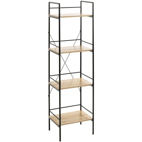 Meuble colonne de rangement 4 étagères coloris chêne/noir - Longueur 34 x Hauteur 130 x Profondeur 27 cm