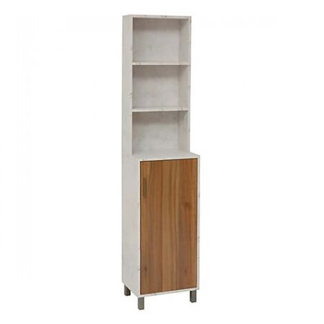 Meuble Colonne de Rangement avec une porte et 3 niches, coloris marron/blanc - Longueur 38 x Profondeur 30 x Hauteur 168 cm