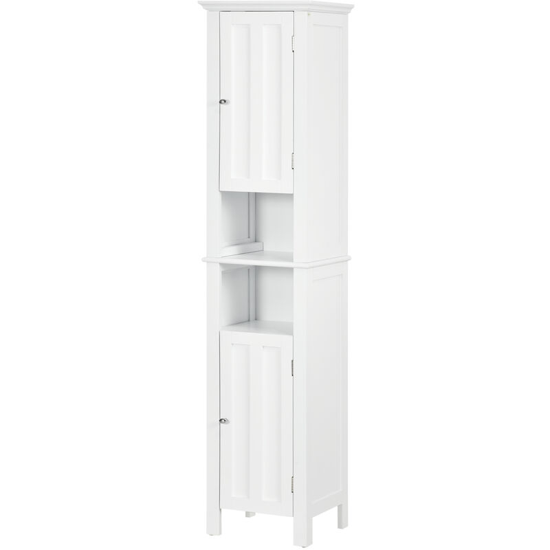 Meuble colonne de salle de bain 2 portes 2 étagères 2 niches - dim. 35L x 30l x 158H cm - MDF blanc