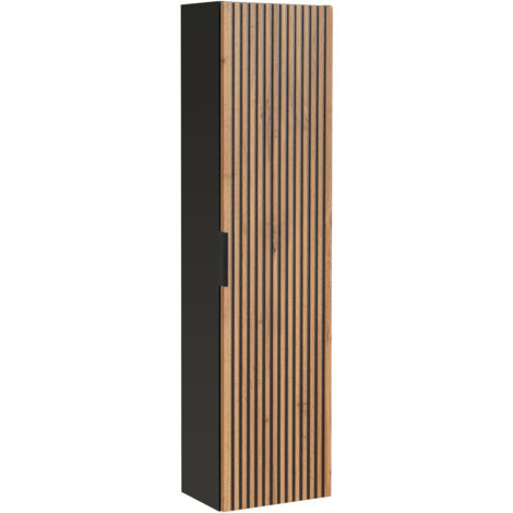 Meuble colonne de salle de bain  à suspendre XILO NOIR CHÊNE 35 x140 cm - style industriel