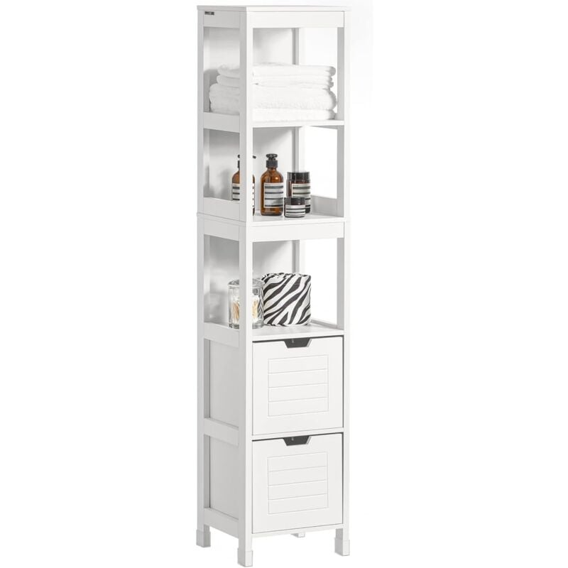 Sobuy - FRG126-W Meuble Colonne de Salle de Bain Armoire Toilette haute – 4 étagères et 2 tiroirs- Blanc