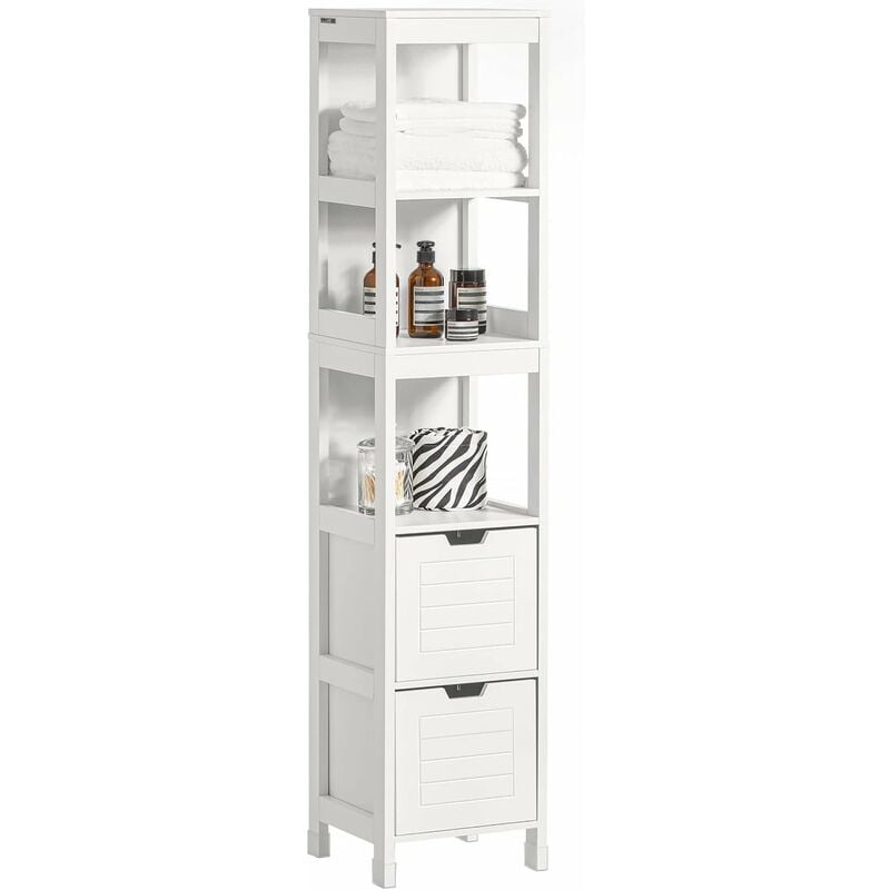 Meuble Colonne De Salle De Bain Armoire Toilette Haute 4 Etageres Et 2 Tiroirs Blanc Sobuy Frg126 W