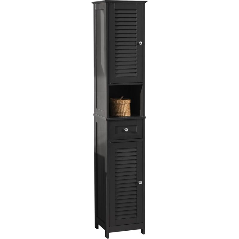 Sobuy - Meuble Colonne Salle de Bain Haut – Armoire de Rangement avec 1 Niche Ouverte, 1 Tiroir, 2 Portes et 4 Étagères Réglables – Style Moderne en mdf Gris, 32 x 30 x 170 cm