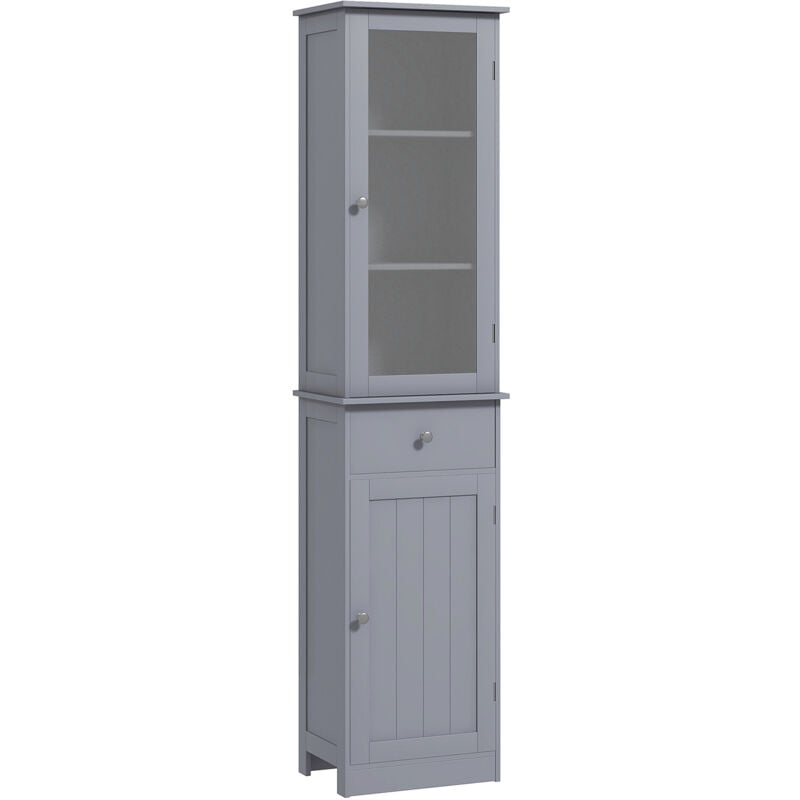 Meuble colonne de salle de bain placard porte acrylique 2 étagères placard porte 1 étagère tiroir MDF gris