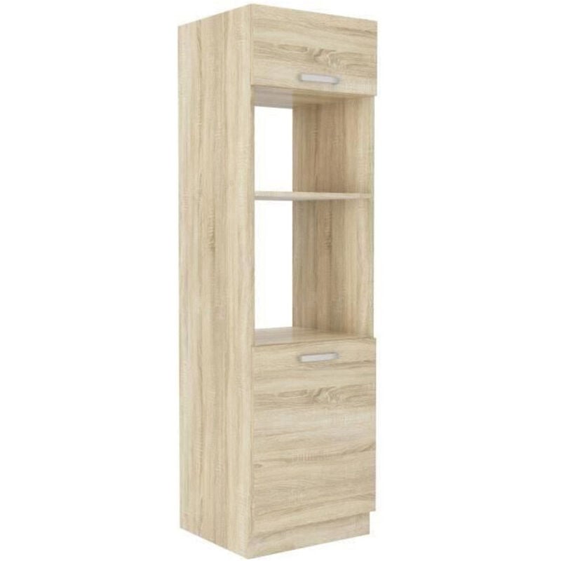 Meuble colonne four 2 portes battantes - Decor chene sonoma - L 60 x P 57 x H 210 cm - LASSEN